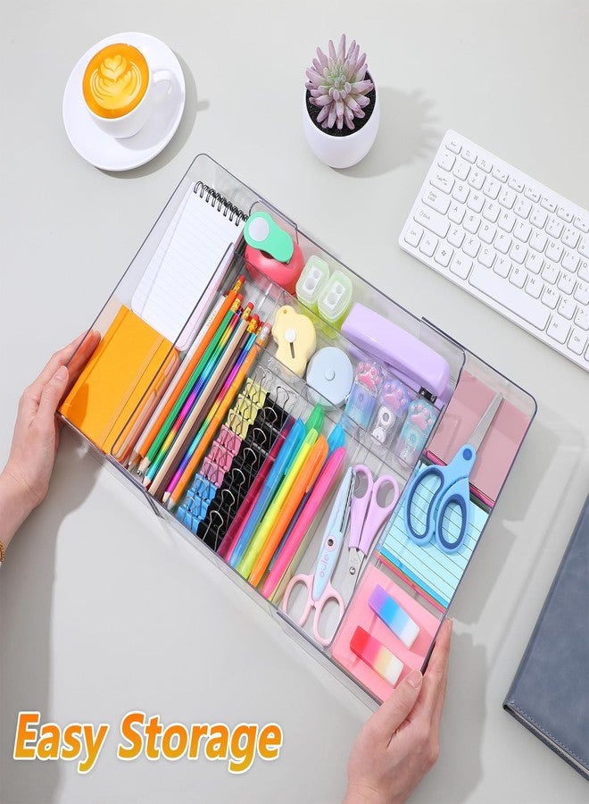 xozeooeu 2 Pcs Clear Expandable Drawer Organizer, Adjustable Drawer Dividers Tray with Compartments for Office, Kitchen, Desk Supplies - Image 5