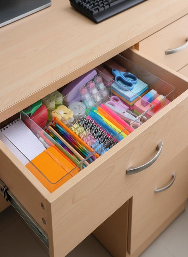 xozeooeu 2 Pcs Clear Expandable Drawer Organizer, Adjustable Drawer Dividers Tray with Compartments for Office, Kitchen, Desk Supplies - Image 4
