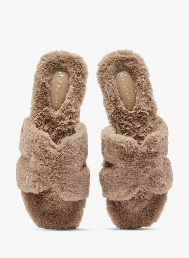 Ginger Brown Cozy Fur Bedroom Slippers for Women | Best Price UAE