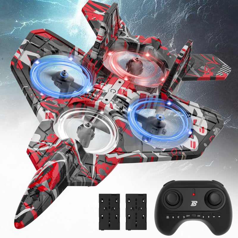 BEZGAR RC Plane Foam Remote Control Airplane Drone for Kids RC Aircraft for Boys and Girls Fighter Jet Helicopter with LED Lights Altitude Hold 360 Flip Stunt Rotation Toy Airplane Red - Image 3