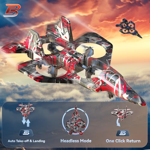 BEZGAR RC Plane Foam Remote Control Airplane Drone for Kids RC Aircraft for Boys and Girls Fighter Jet Helicopter with LED Lights Altitude Hold 360 Flip Stunt Rotation Toy Airplane Red - Image 5