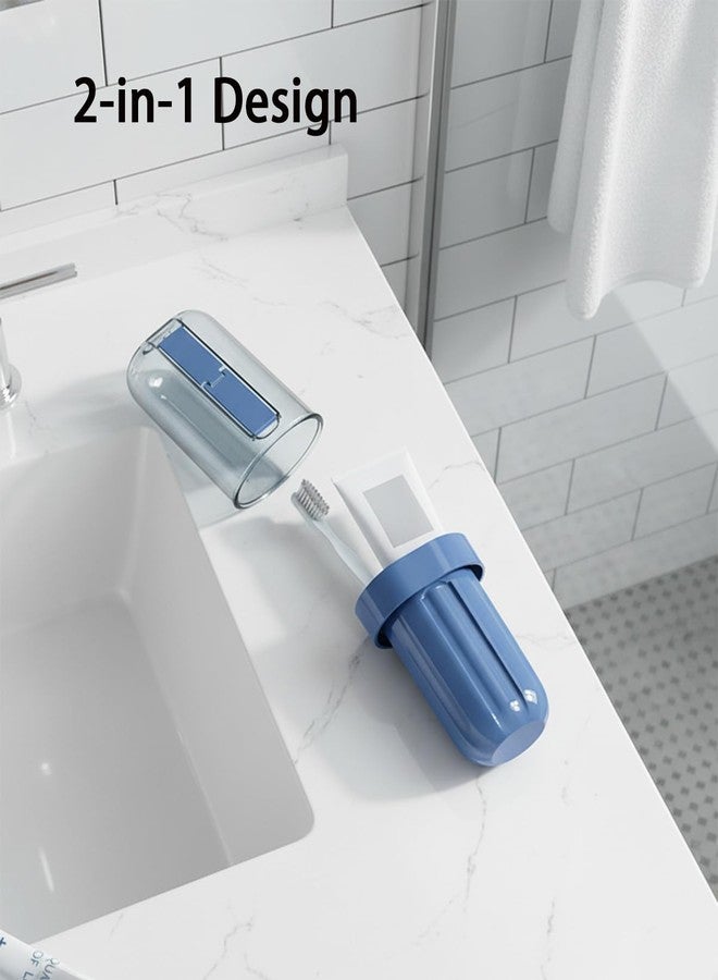 IEFFPIN 2 in 1 Toothbrush Travel Case, Portable Toothbrush Holder for Traveling, Travel Tooth Brush Cup and Toothpaste with Cover, Bathroom Toiletries Organizer Container for Camp School Business Trip (Blue - Image 3