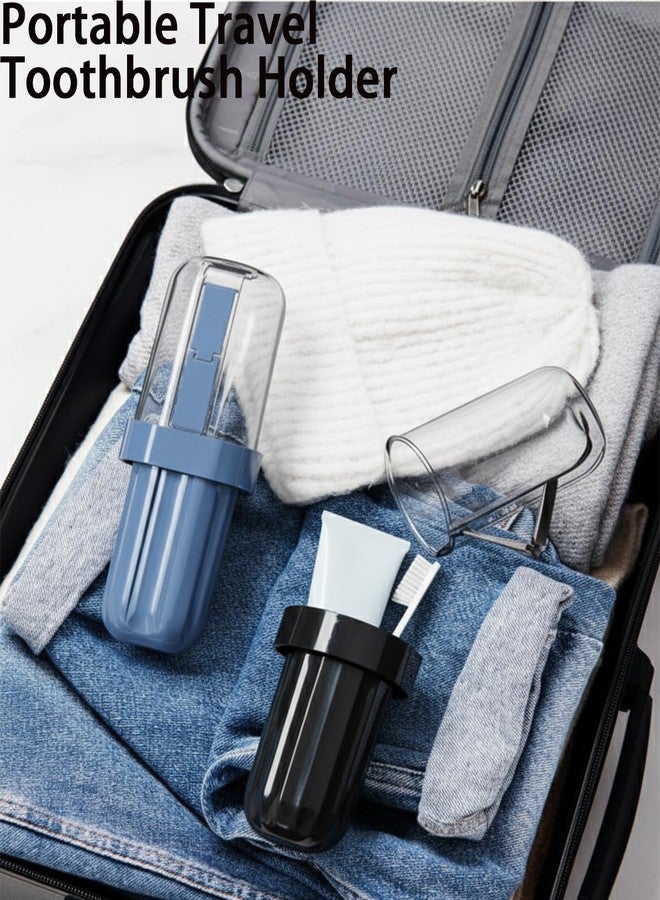 IEFFPIN 2 in 1 Toothbrush Travel Case, Portable Toothbrush Holder for Traveling, Travel Tooth Brush Cup and Toothpaste with Cover, Bathroom Toiletries Organizer Container for Camp School Business Trip (Blue - Image 5