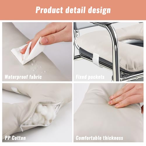 RoamReady Bedside Commode Cushion, Seniors Portable Seat Cushion for Toilet/Shower/Bedside, Universal Fit Commode Padded Seat for Elderly, Seats Pad Cover Toilet Seats 17x17 with Fixing Straps (Gray) - Image 3