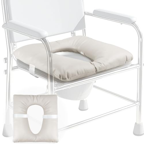 RoamReady Bedside Commode Cushion, Seniors Portable Seat Cushion for Toilet/Shower/Bedside, Universal Fit Commode Padded Seat for Elderly, Seats Pad Cover Toilet Seats 17x17 with Fixing Straps (Gray) - Image 1