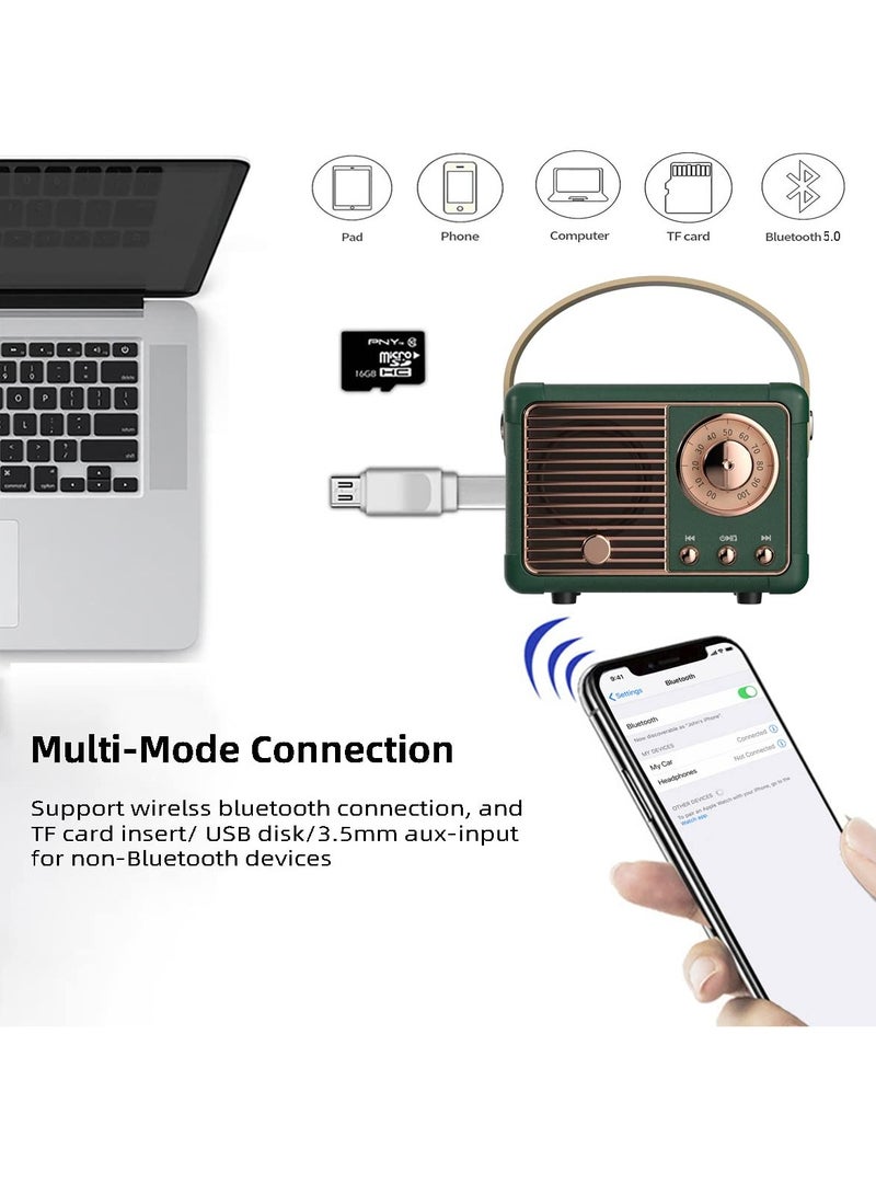 Zikra Bluetooth Speaker Mini Wireless Speaker,Outdoor Portable with Crystal Clear Stereo Sound Rich Bass, Retro for iPhone, Android Devices and Tablet Green - Image 2