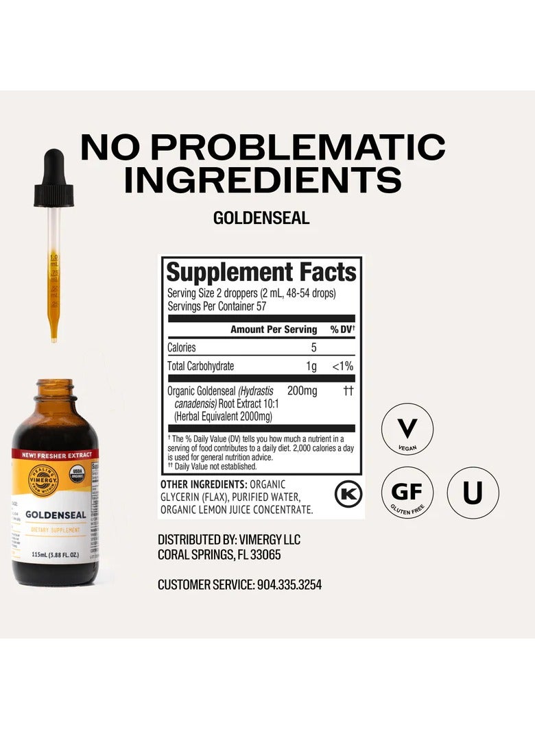 Vimergy Goldenseal Dietary Supplement – Fast-Absorbing Water Extract – 10:1 Extract of 200mg Goldenseal – USDA Certified Organic, Vegan, Kosher – 115 mL (57 Servings) - Image 2