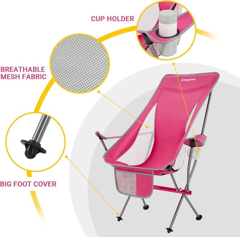KingCamp كراسي تخييم قابلة للطي خفيفة الوزن من كينغ كامب للبالغين مع مسند ذراع، كرسي تخييم مدمج بظهر مرتفع، قاعدة من سبائك الألمنيوم بالكامل، كراسي تخييم فائقة الخفة للبالغين - حقيبة حمل، جيب جانبي، مسند رأس - Image 3