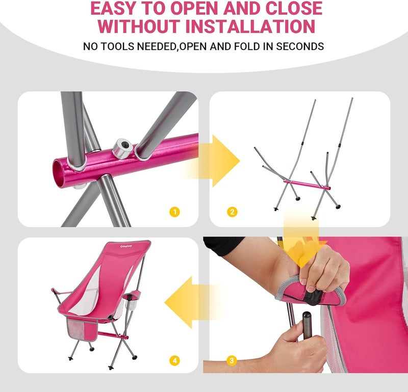 KingCamp كراسي تخييم قابلة للطي خفيفة الوزن من كينغ كامب للبالغين مع مسند ذراع، كرسي تخييم مدمج بظهر مرتفع، قاعدة من سبائك الألمنيوم بالكامل، كراسي تخييم فائقة الخفة للبالغين - حقيبة حمل، جيب جانبي، مسند رأس - Image 5