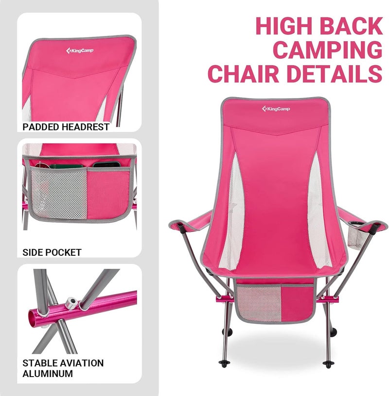 KingCamp كراسي تخييم قابلة للطي خفيفة الوزن من كينغ كامب للبالغين مع مسند ذراع، كرسي تخييم مدمج بظهر مرتفع، قاعدة من سبائك الألمنيوم بالكامل، كراسي تخييم فائقة الخفة للبالغين - حقيبة حمل، جيب جانبي، مسند رأس - Image 2