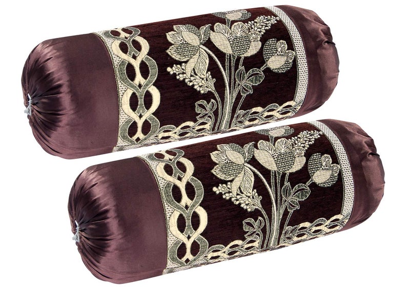 HSR Collection Velvet Chenille Bolster Cover Set (32x16 inches, Wine) - 2 Piece - Image 5
