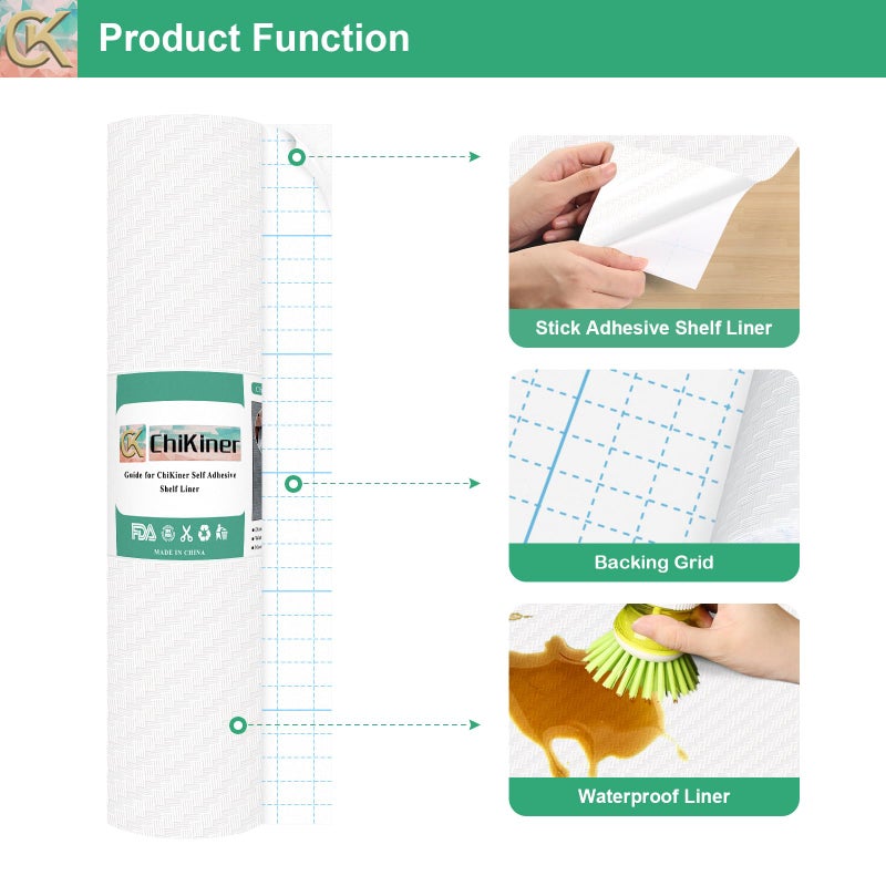 ChiKiner Self-Adhesive Shelf Liner Kitchen Liner, Waterproof Backed Paper Easy Peel and Stick Contact Liner Without Residue for Decor Your Desk Surface, Kitchen Countertops (White, 11.8 x 59 inches) - Image 2
