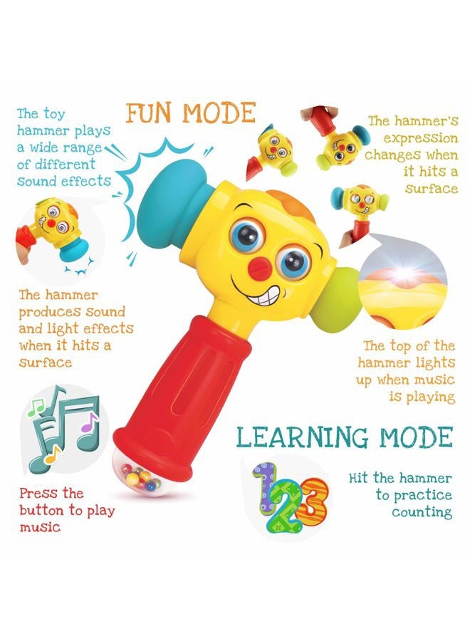 Stone and Clark Toy Hammer w/Lights, Learning Mode Music Mode – Baby Hammer Toy Plays 6 Short Kids' Songs, Counts 1-10 w/Baby, Changes Funny Expressions Lights Up – for Kids 12 Months Older - Image 4