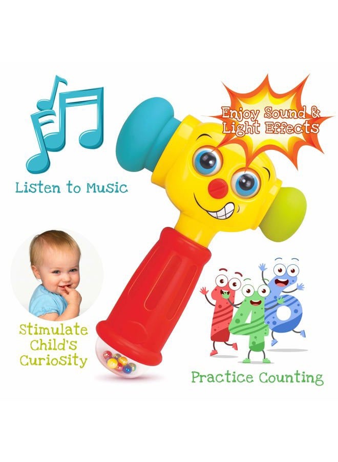 Stone and Clark Toy Hammer w/Lights, Learning Mode Music Mode – Baby Hammer Toy Plays 6 Short Kids' Songs, Counts 1-10 w/Baby, Changes Funny Expressions Lights Up – for Kids 12 Months Older - Image 2