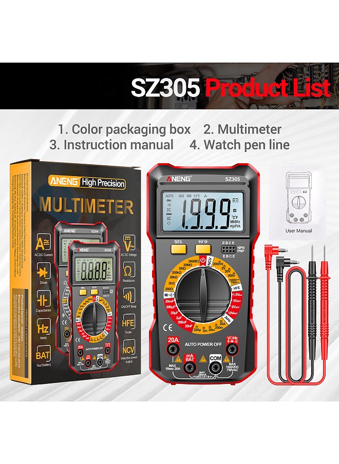 ANENG - SZ305 Multimeter Capacitor Testers Professional 1999 Counts Smart Voltmeter Ohm Meter Fast Accurately Measures Voltage Current Resistance Capacitor Frequency Diode hFE - Image 1