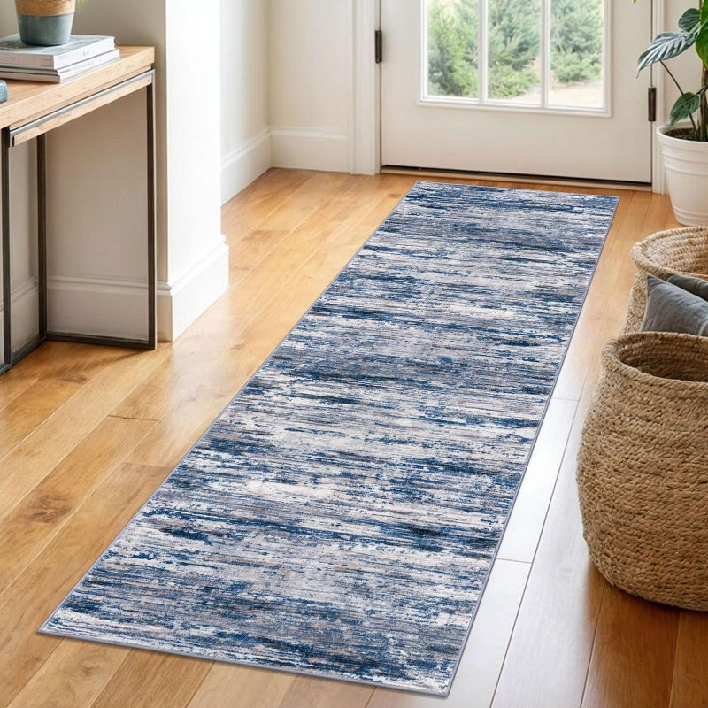 SIILOOM 2x6 Modern Abstract Runner Rug for Hallways Navy Blue Gray Neutral Multi Super Soft Hallway Decor Kitchen Rugs with NonSlip NonShedding Washable Rug for Entryway Bedroom Indoor