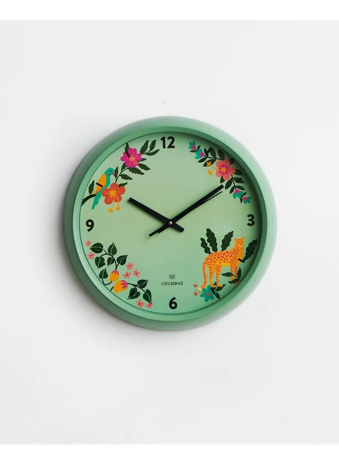 Chumbak Tropical Jungle Wall Clock | 11 inch | Home Decor| Silent Sweep Movement | Mineral Glass | Matte Rim | Perfect for Gifting