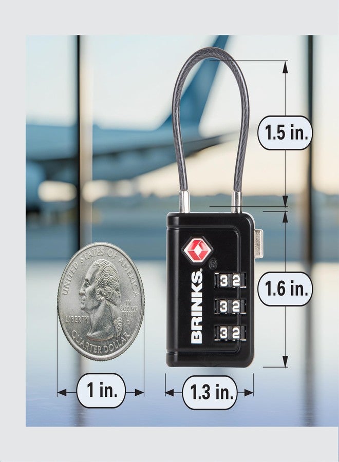 BRINKS قفل أمتعة برينكس معتمد من إدارة أمن النقل الأمريكية (TSA)، أسود اللون - قابل لإعادة الضبط بثلاثة أرقام، وقفل كابل بطول 1.5 بوصة، ومفتاح TSA008 جديد أكثر أمانًا، عبوة من 4 قطع - Image 5