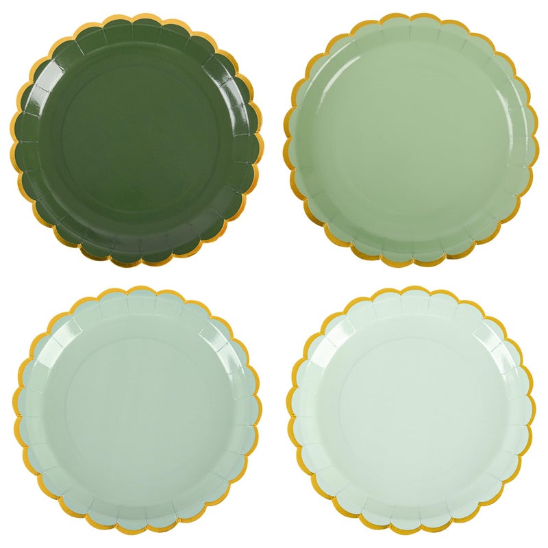 AimFun 24 Pcs Sage Green Scalloped Party Plates St Patricks Day Gold Foil Paper Plates Disposable 9inch Gradient Serving Plates for Birthday Wedding Bridal Baby Shower Party Supplies - Image 1