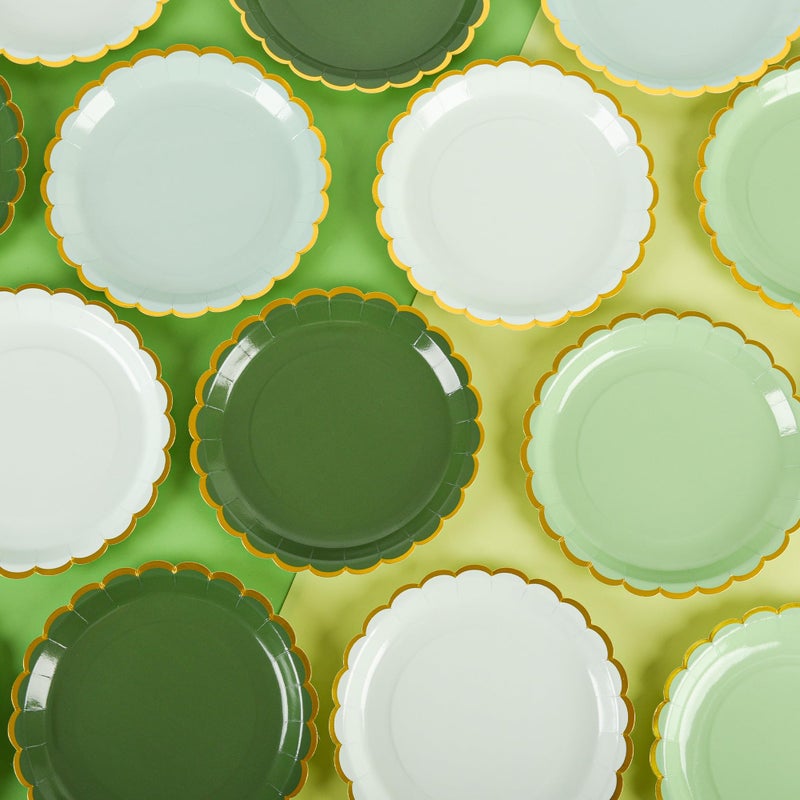 AimFun 24 Pcs Sage Green Scalloped Party Plates St Patricks Day Gold Foil Paper Plates Disposable 9inch Gradient Serving Plates for Birthday Wedding Bridal Baby Shower Party Supplies - Image 4