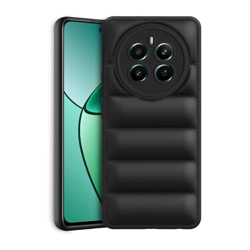 Plus Puffer Case Camera Protection Soft Back Cover for Realme P1 5G / Realme 12Plus 5G / Realme Narzo 70 Pro 5G - Black - Image 1