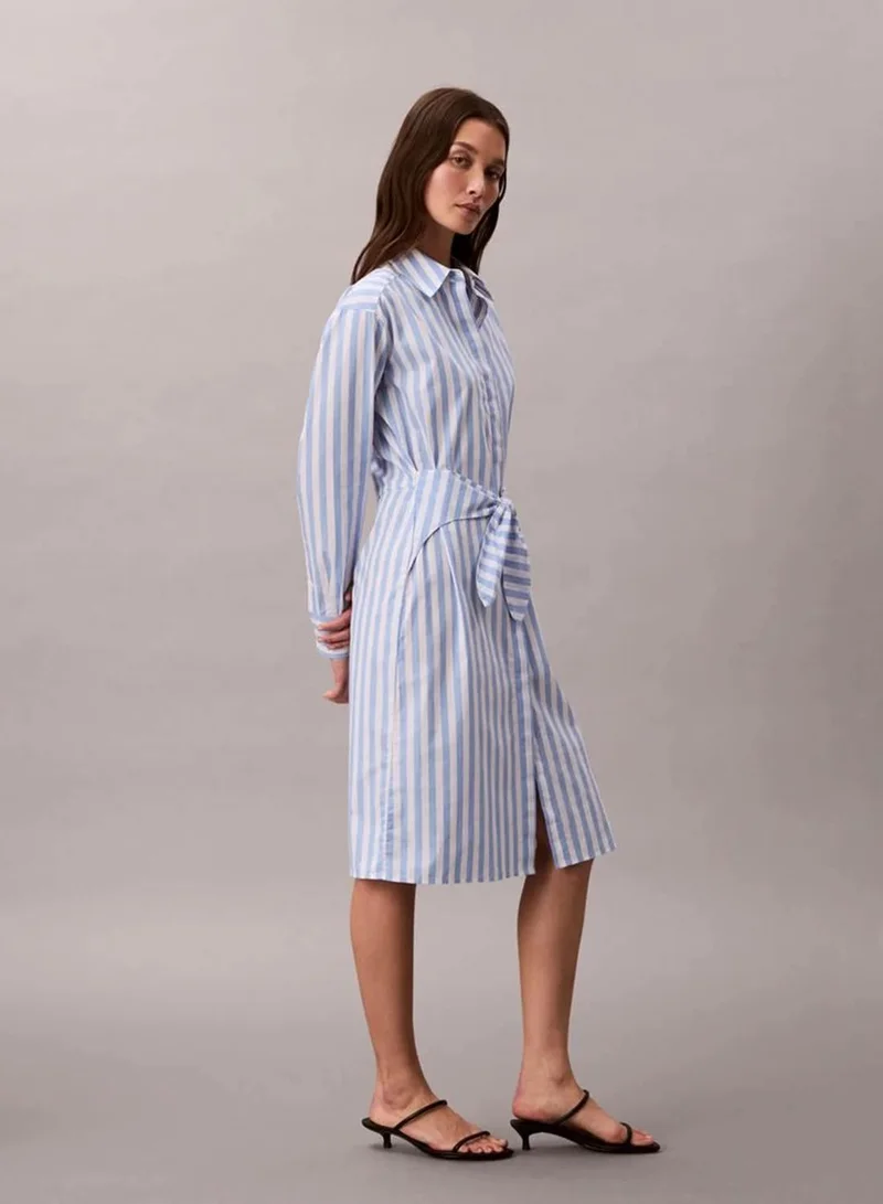 Calvin Klein Blue Descent Two Color Wide Stripe Poplin Midi Shirt Dress for Women | Best Price UAE