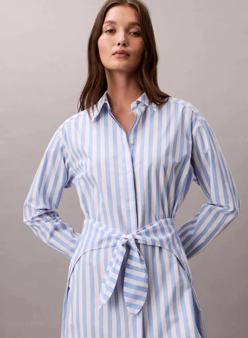 Calvin Klein Blue Descent Two Color Wide Stripe Poplin Midi Shirt Dress for Women | Best Price UAE