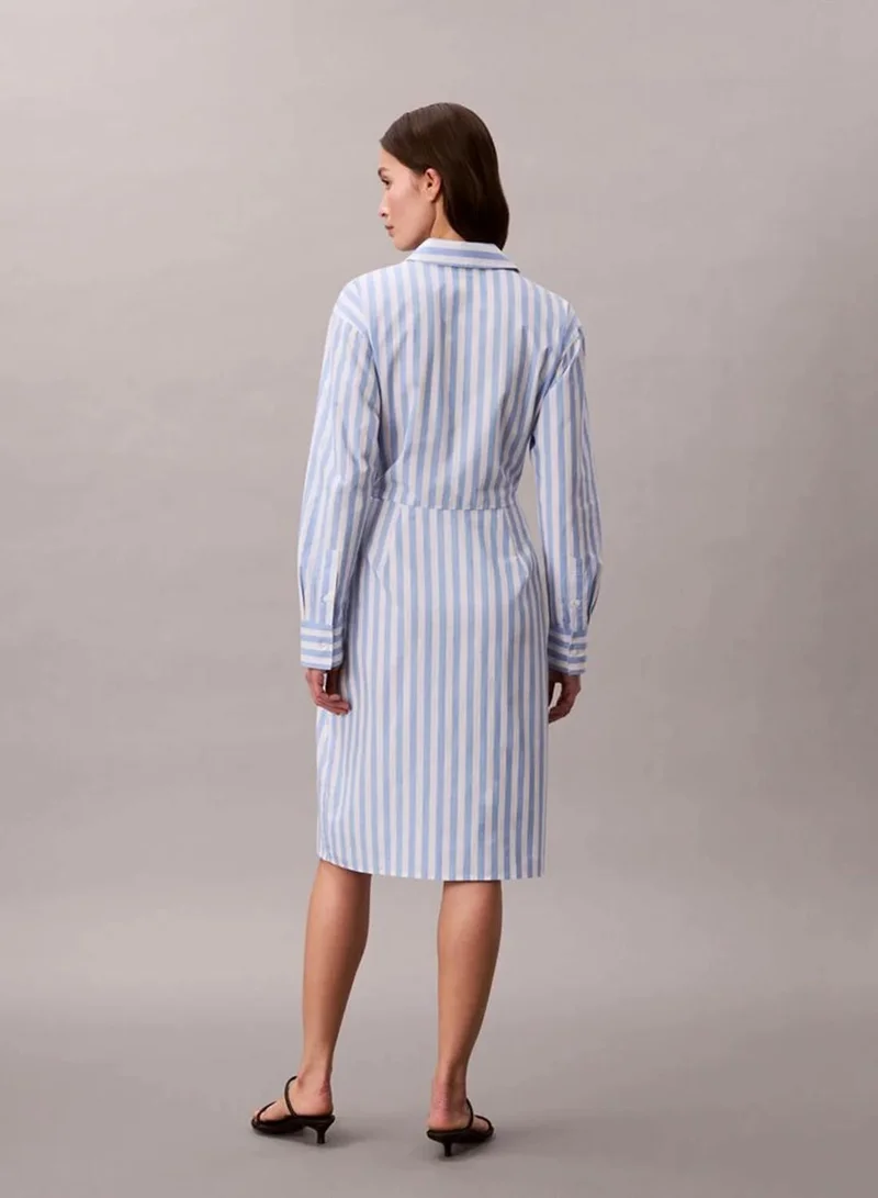 Calvin Klein Blue Descent Two Color Wide Stripe Poplin Midi Shirt Dress for Women | Best Price UAE