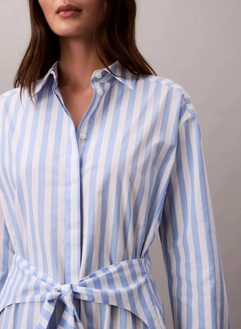 Calvin Klein Blue Descent Two Color Wide Stripe Poplin Midi Shirt Dress for Women | Best Price UAE