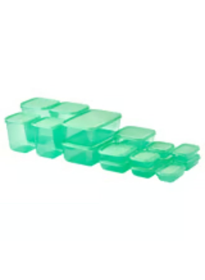 Food container with lid, set of 17, green - Image 1