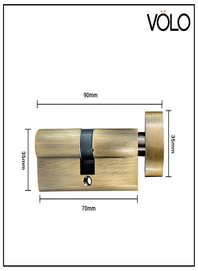 Volo Brass Cylinder 70mm with 3 Brass Computerised Keys. Suitable for CY Mortise Lock Set. Colour: Antique Brass - Image 2