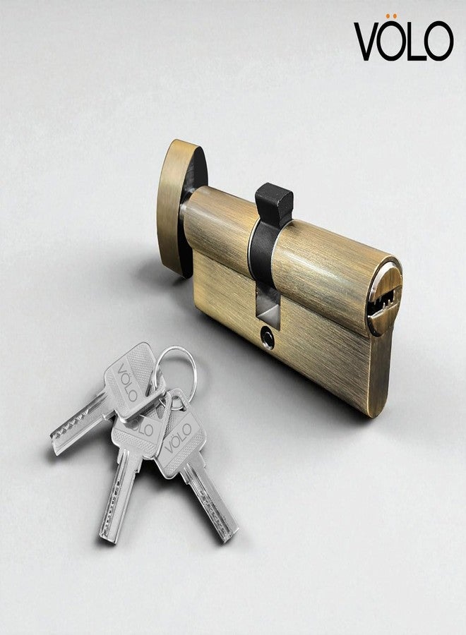 Volo Brass Cylinder 70mm with 3 Brass Computerised Keys. Suitable for CY Mortise Lock Set. Colour: Antique Brass - Image 4