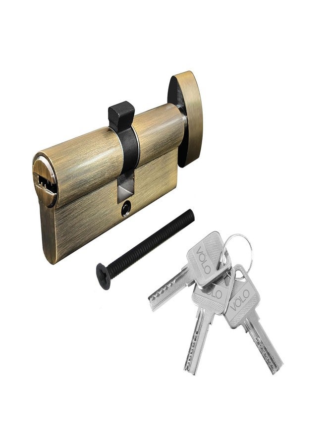 Volo Brass Cylinder 70mm with 3 Brass Computerised Keys. Suitable for CY Mortise Lock Set. Colour: Antique Brass - Image 1