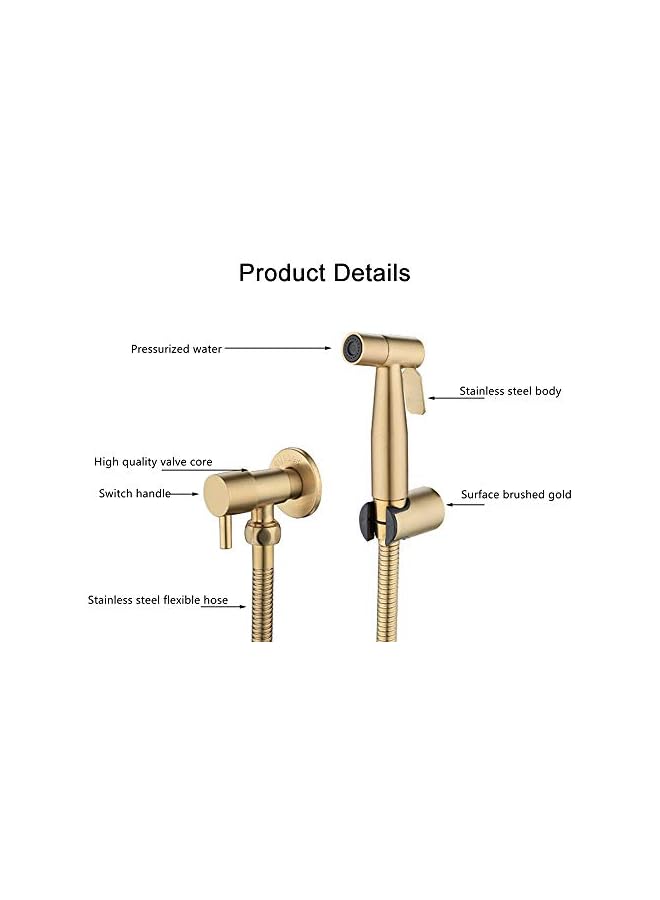 The Bros 1/2" Stainless Steel Bidet Sprayer kit for Toilet,Hand Held Sprayer Shattaf Toilet Attachment for Pet Bath/Personal Hygiene/Bathroom/Closestool,Easy to Install(Single Cold-Gold) - Image 2