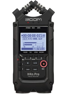 زوم مسجل صوت محمول Zoom H4N Pro أسود بالكامل رباعي المسارات (موديل 2020)، ميكروفونات ستيريو، مدخلان XLR/¼ بوصة، مدخلات جيتار، يعمل بالبطارية، مسجل متعدد المسارات للموسيقى، صوت للفيديو، بودكاست  - Image 1