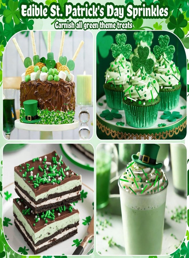 LEBERY St. Patrick's Day Sprinkles 8 Oz Green Sprinkles for Cake Decorating White Green Jimmies Mix Edible Mini Sugar Pearls Sprinkle Sweet Luck Sprinkle St. Patrick's Day Theme Cake Cupcake Dessert Toppings - Image 2