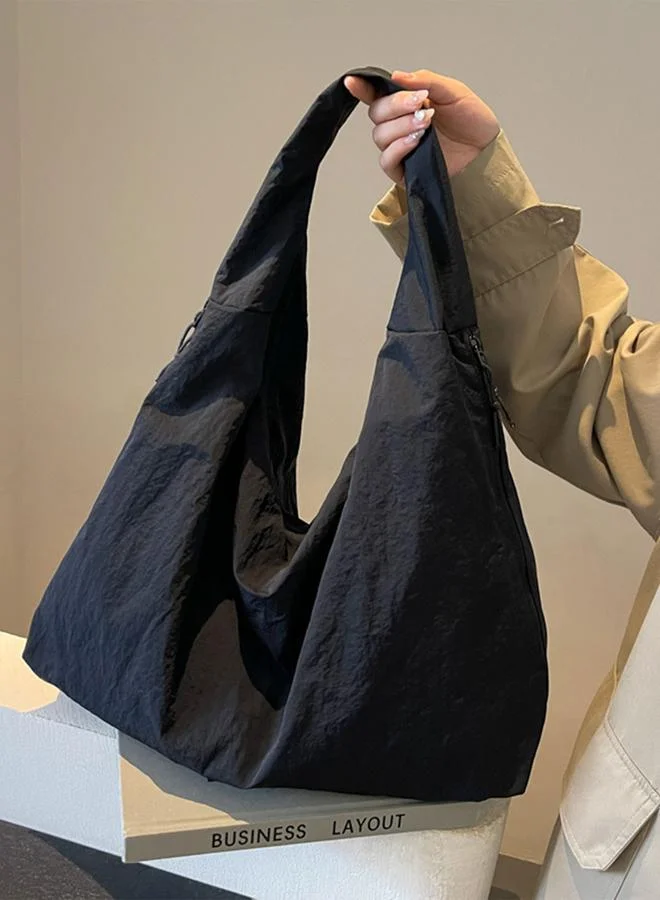 Take Two Black Solid Zip Closure Shoulder Bag
