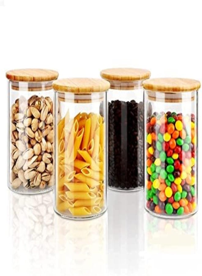 AKDC Blackstone Glass Jar Canister With Air Tight Bamboo Lid Kitchen Food Container For Flour, Sugar, Coffee, Cookie Jar, Candy, Snack And More Set Of 4 Pcs - Yk4105 (1500 Ml) - Image 2