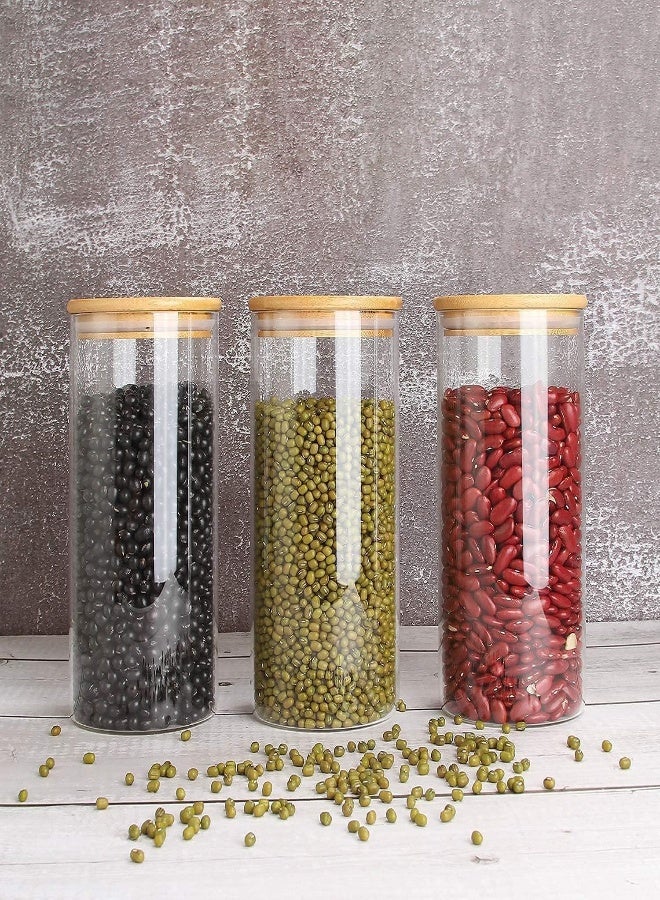 AKDC Blackstone Glass Jar Canister With Air Tight Bamboo Lid Kitchen Food Container For Flour, Sugar, Coffee, Cookie Jar, Candy, Snack And More Set Of 4 Pcs - Yk4105 (1500 Ml) - Image 5