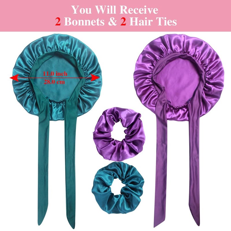 Heniho 2+2 Satin Bonnets with Scrunchies for Kids, Cute Hair Bonnets for Girls Sleeping Curly Hair, B - Image 2