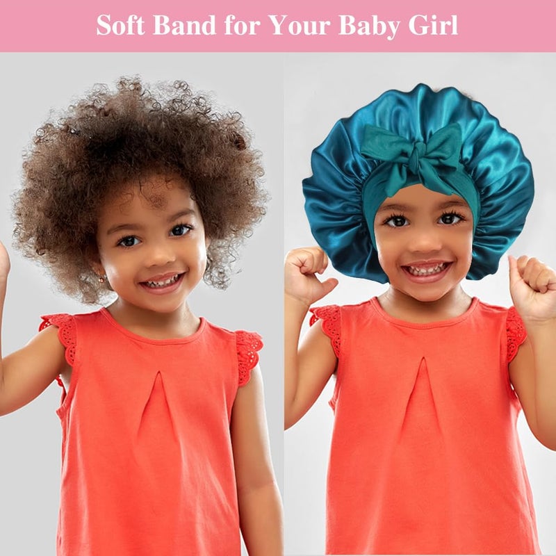 Heniho 2+2 Satin Bonnets with Scrunchies for Kids, Cute Hair Bonnets for Girls Sleeping Curly Hair, B - Image 4
