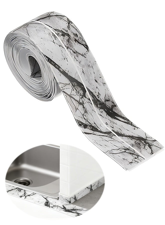 شريط مانع تسرب ذاتي اللصق مقاوم للماء من قطعتين، شريط مانع تسرب المرحاض من مادة البولي فينيل كلوريد، شريط مانع تسرب حوض الاستحمام، للحمام، سطح المطبخ، بنمط حجر الحبر - Image 1