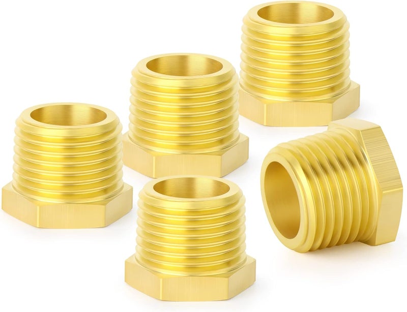 غاشر 5 قطع من محول نحاسي سداسي مخفض 3/4" ذكر BSP × 1/2" أنثى BSP، تركيبات أنابيب نحاسية ملولبة - Image 1