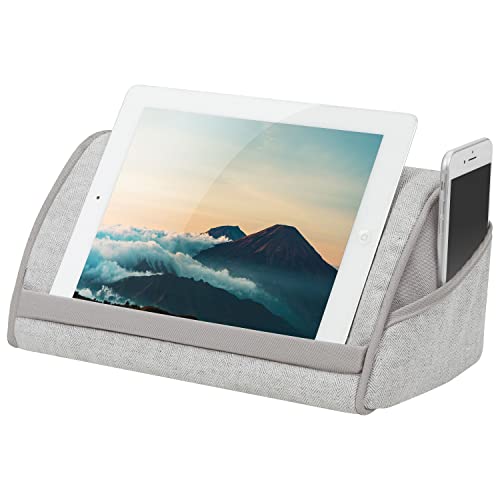 LAPGEAR Heritage Tablet Pillow Stand with Phone Pocket - Gray Herringbone - Fits Most Tablets - Style No. 35608 - Image 1