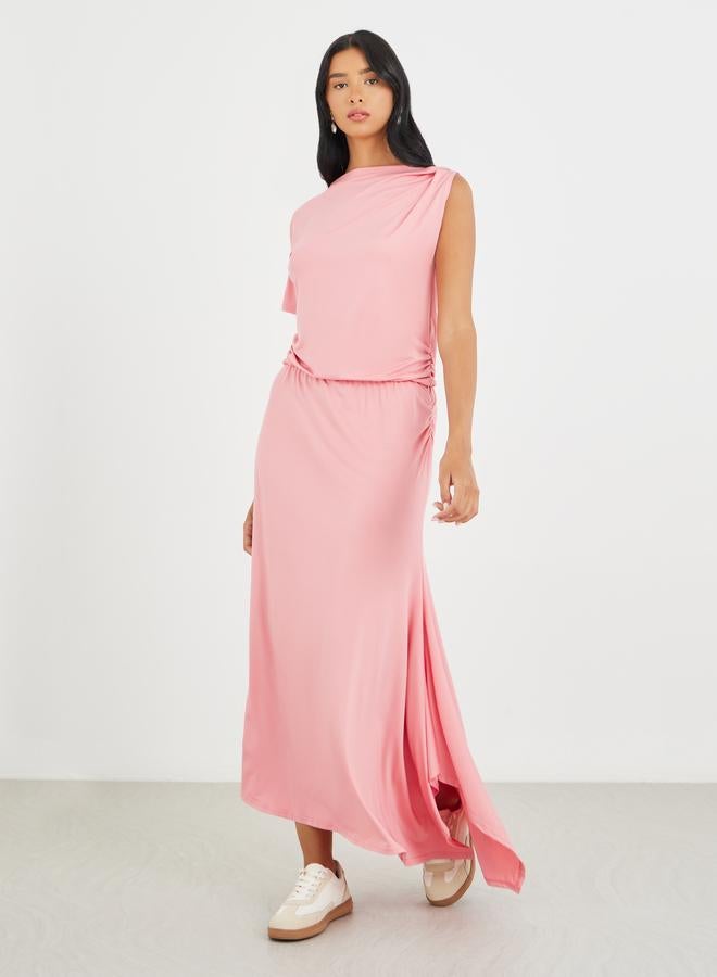 Take Two Solid One Short Sleeve Asymmetric Neck Maxi Dress - Image 1