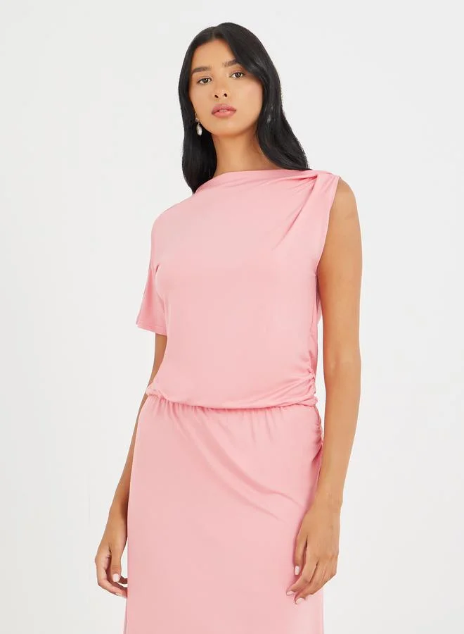 Take Two Take Two Solid One Short Sleeve Asymmetric Neck Maxi Dress