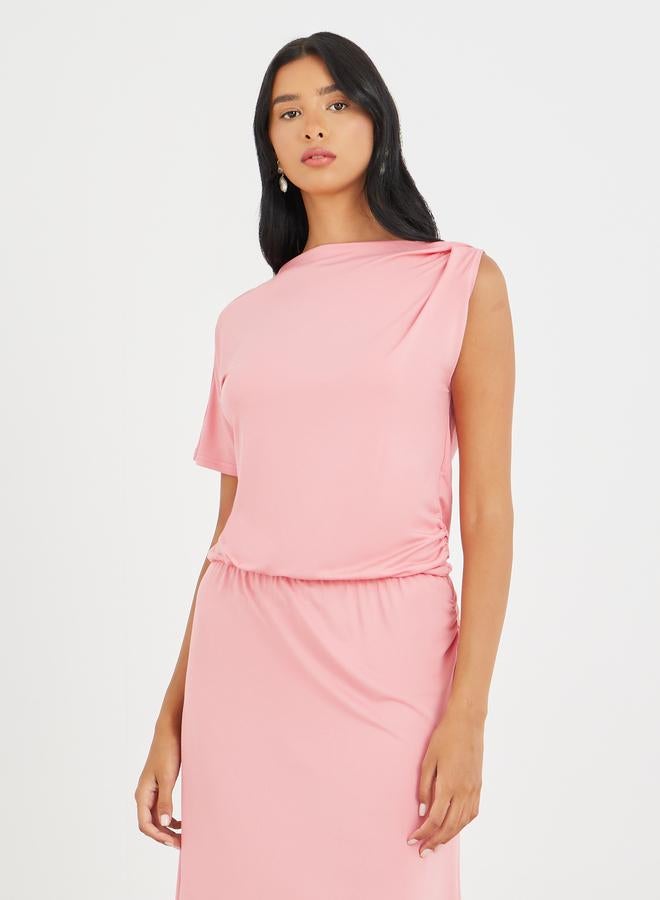 Take Two Solid One Short Sleeve Asymmetric Neck Maxi Dress - Image 3