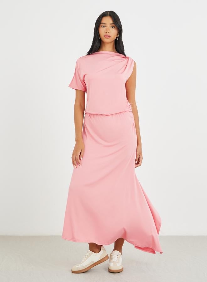 Take Two Solid One Short Sleeve Asymmetric Neck Maxi Dress - Image 2