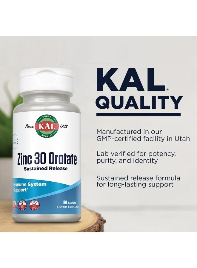KAL Zinc Orotate 30mg, Sustained Release, Chelated Zinc Tablets, Immune Support Supplement, Protein Synthesis, Metabolism, Energy Support, Vegan, Gluten Free, 60-Day Guarantee, 90 Servings, 90 Tablets - Image 4