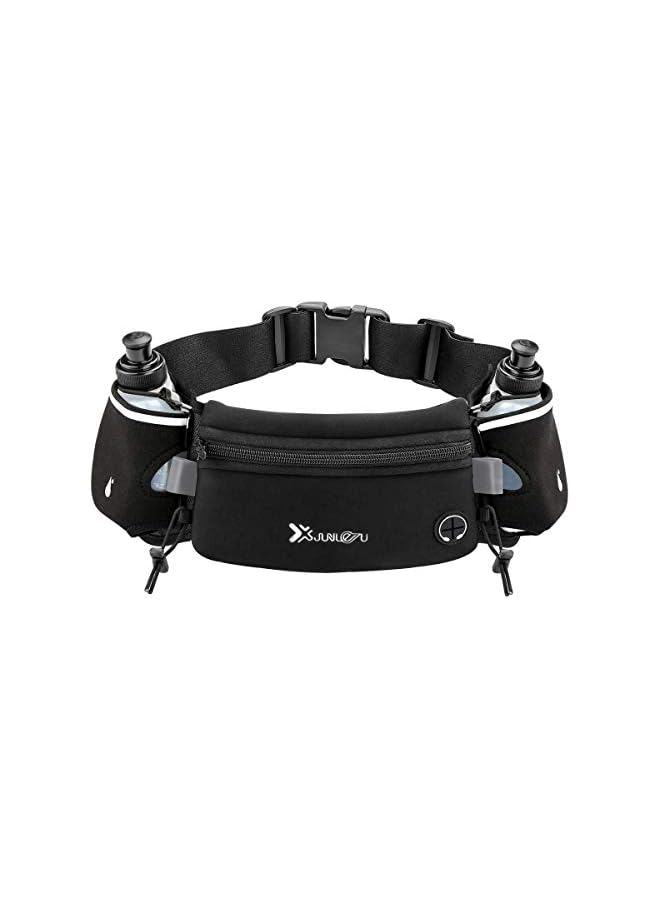 jaexest Running Belt with Water Bottles(2 x 175ML), Hydration Belt Waterproof Waist Pack Bag Fits iPhones Adjustable Sports Waist Pouch for Marathon Running Hiking Cycling, Black, M - Image 1